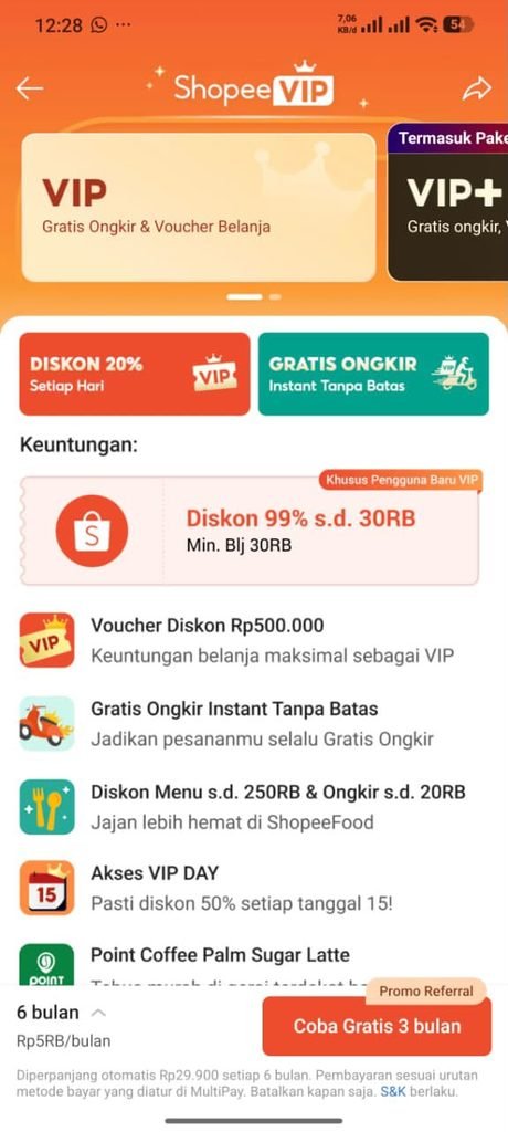Cara Klaim Shopee Vip Gratis 3 bulan
